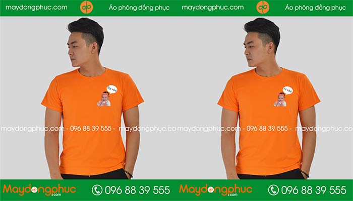 May áo phông gia đình cổ tròn màu cam