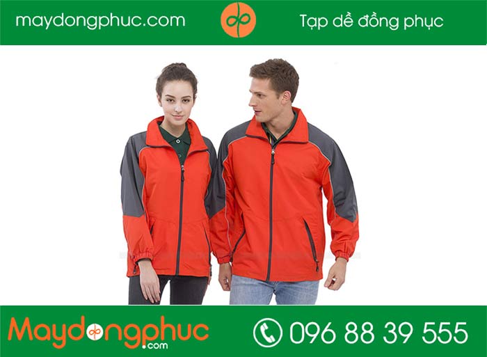 May áo gió màu cam phối ghi xám