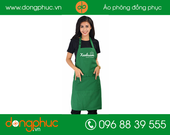 May tạp dề cửa hàng Xanh Sam