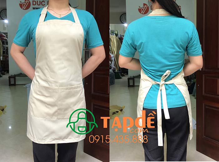 May tạp dề đồng phục dáng dài màu kem
