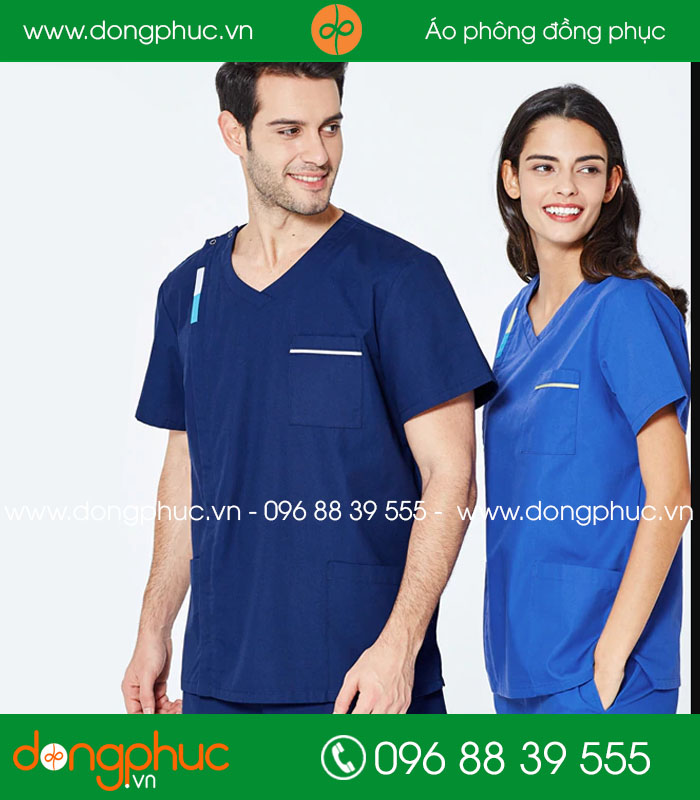 Quần áo đồng phục phòng mổ màu tím than và xanh bích