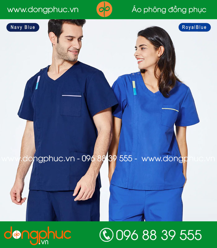 Quần áo đồng phục phòng mổ màu tím than và xanh bích - mẫu 3