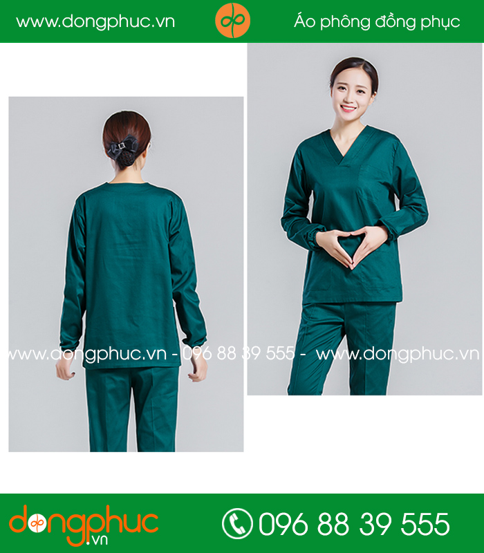 Quần áo đồng phục y tá màu xanh rêu - mẫu 2