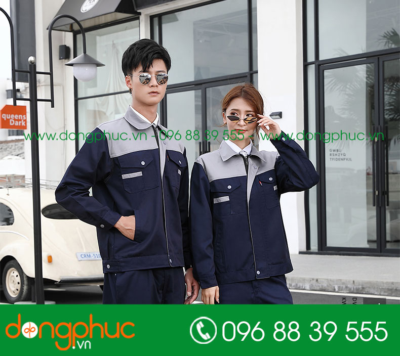 Mẫu áo đồng phục kỹ sư – công nhân màu ghi phối cam
