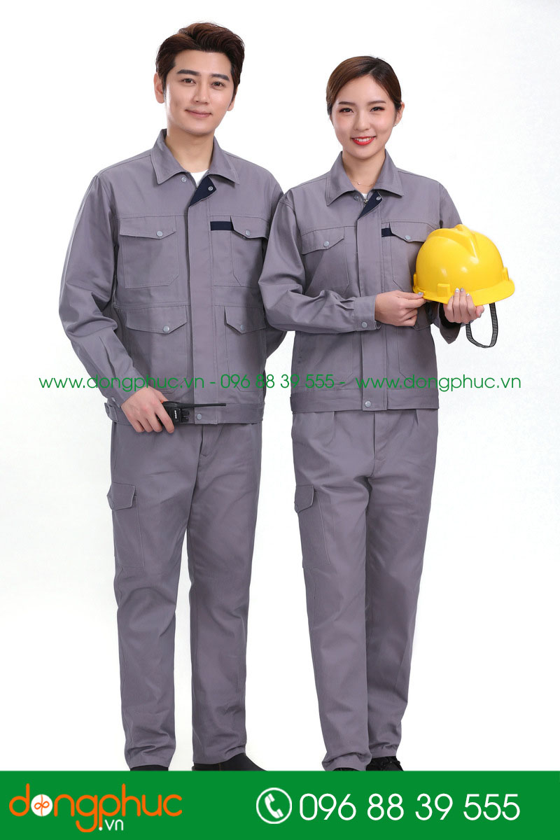 Mẫu áo đồng phục kỹ sư – công nhân màu ghi đậm