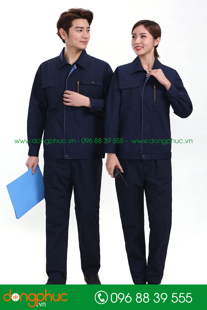 Mẫu áo đồng phục kỹ sư – công nhân màu tím than phối xanh - mẫu 2