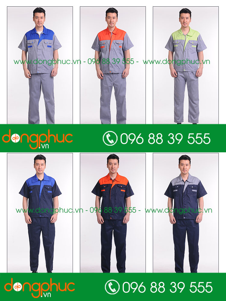 Mẫu áo đồng phục kỹ sư – công nhân màu ghi phối cam cộc tay - mẫu 3