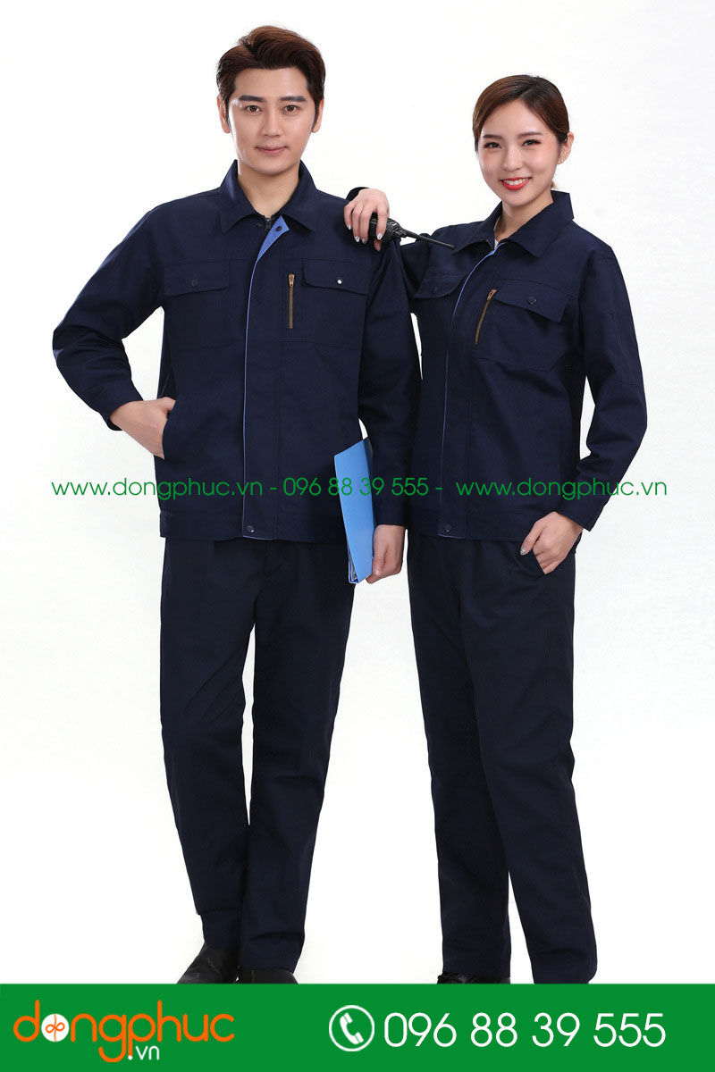 Mẫu áo đồng phục kỹ sư – công nhân màu tím than phối xanh - mẫu 3