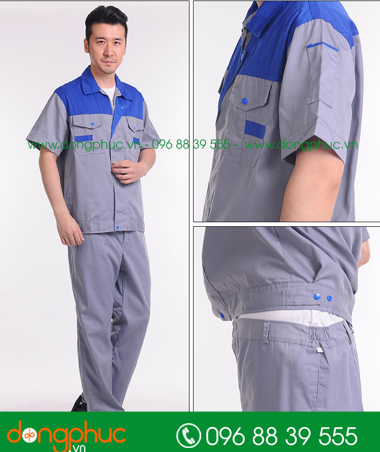 Mẫu áo đồng phục kỹ sư – công nhân màu ghi phối cam cộc tay - mẫu 4