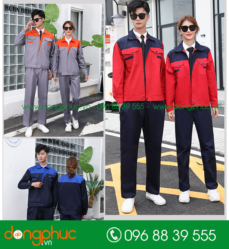 Mẫu áo đồng phục kỹ sư – công nhân màu ghi phối cam - mẫu 4