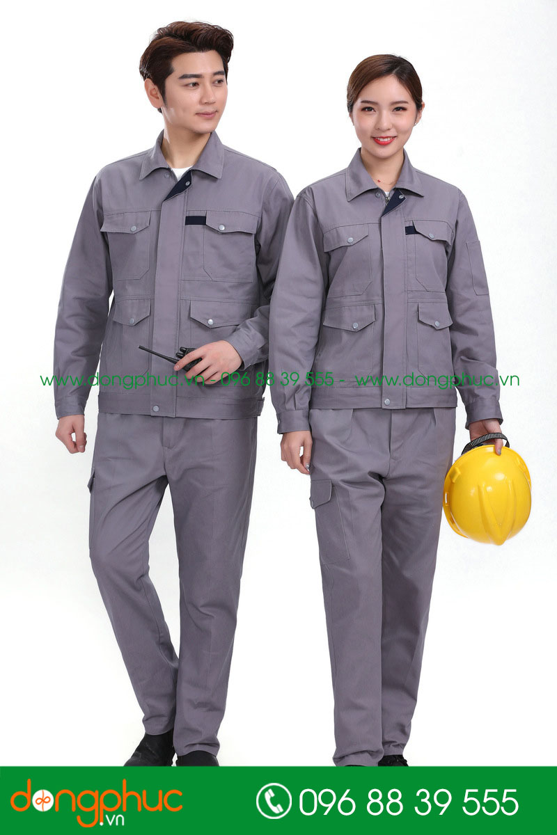 Mẫu áo đồng phục kỹ sư – công nhân màu ghi đậm - mẫu 3