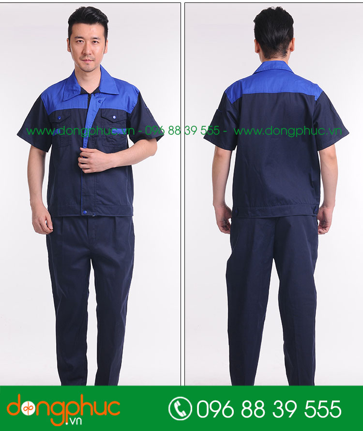 Mẫu áo đồng phục kỹ sư – công nhân màu ghi phối cam cộc tay - mẫu 5