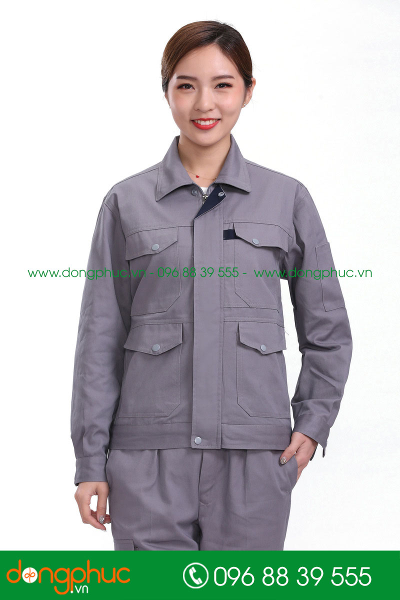 Mẫu áo đồng phục kỹ sư – công nhân màu ghi đậm - mẫu 4