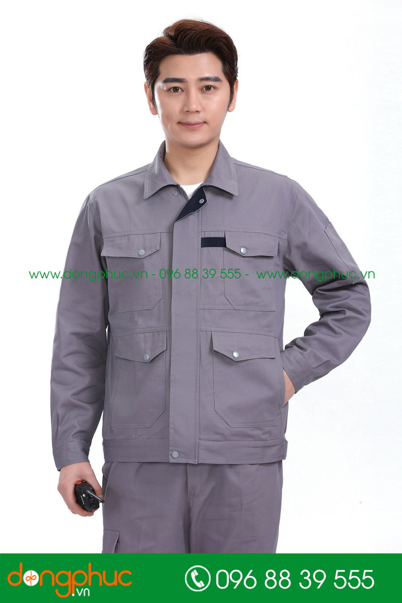 Mẫu áo đồng phục kỹ sư – công nhân màu ghi đậm - mẫu 5