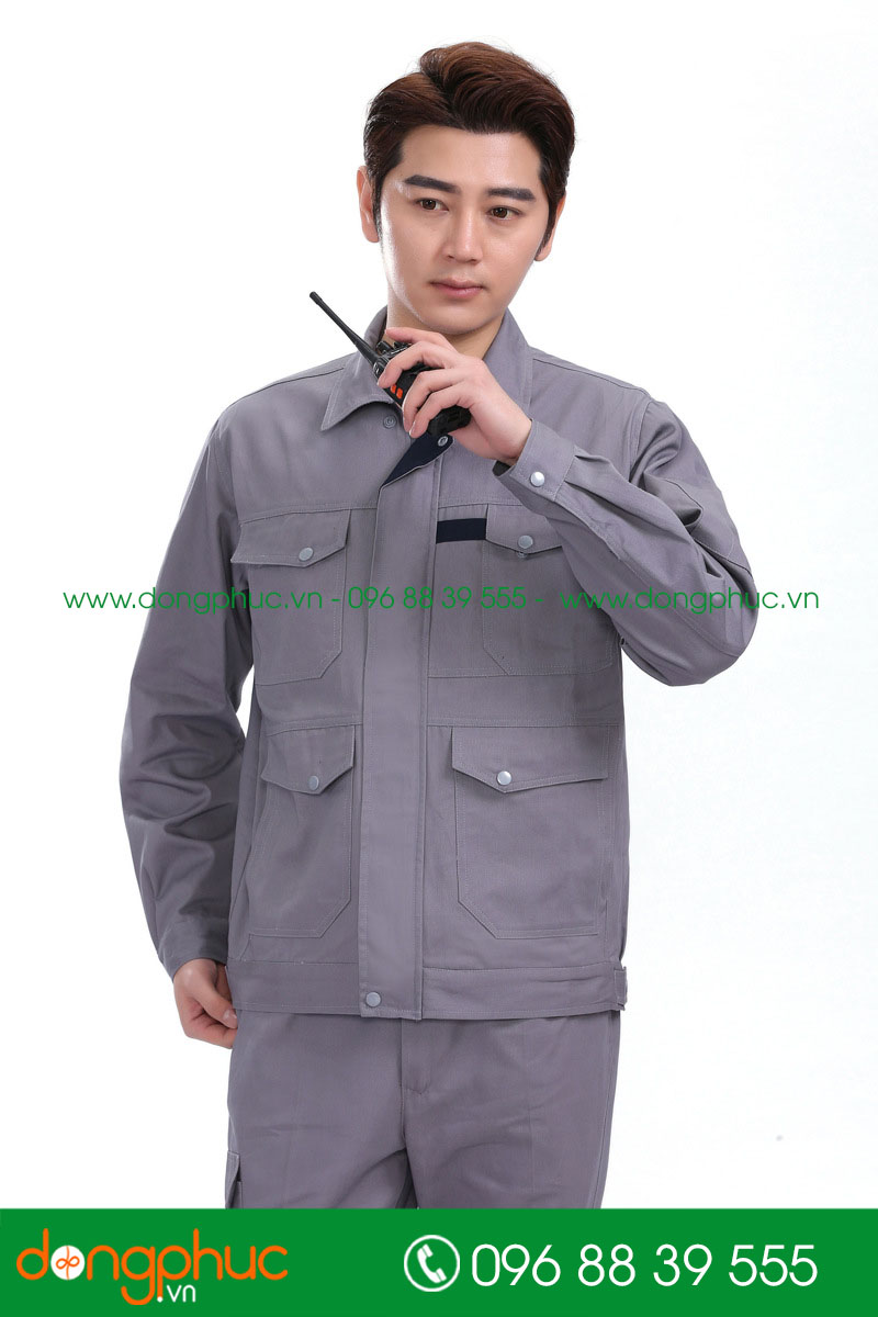 Mẫu áo đồng phục kỹ sư – công nhân màu ghi đậm - mẫu 6