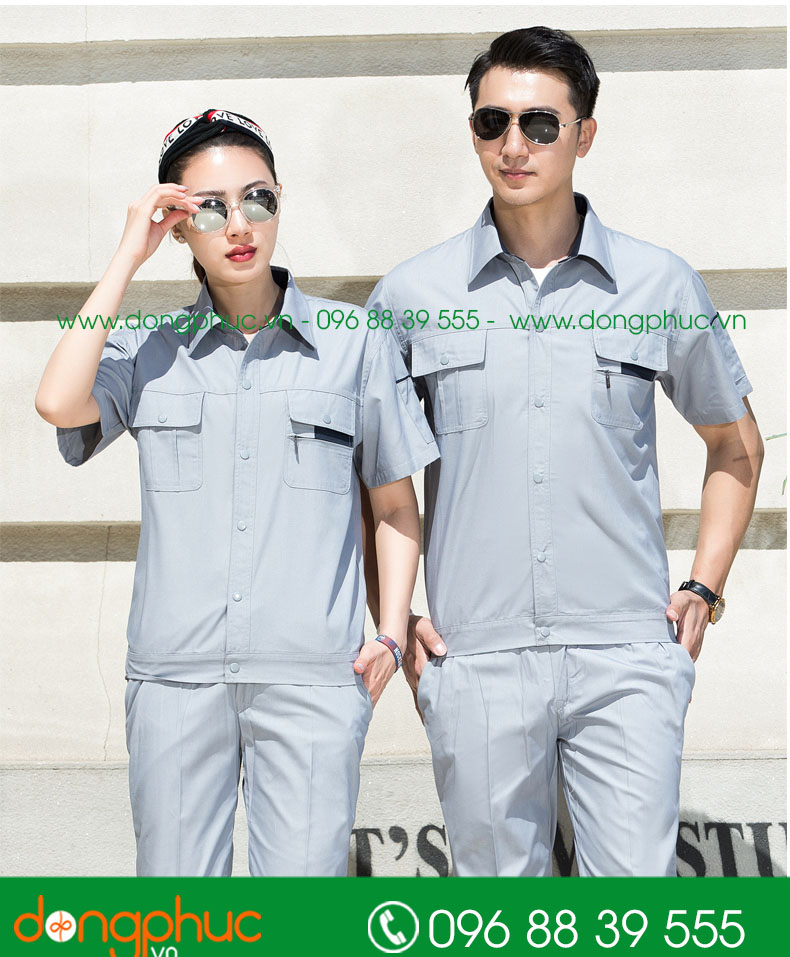 Mẫu áo đồng phục kỹ sư – công nhân màu màu tím than cộc tay