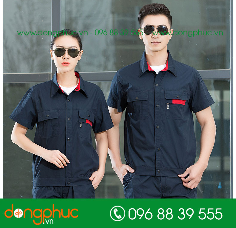 Mẫu áo đồng phục kỹ sư – công nhân màu màu tím than cộc tay - mẫu 5
