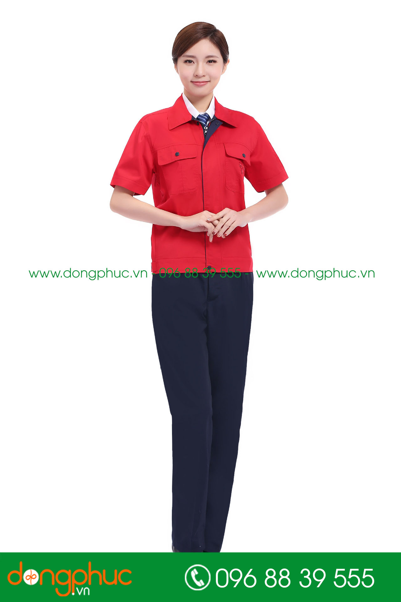 Mẫu áo đồng phục kỹ sư – công nhân màu đỏ phối tím than cộc tay