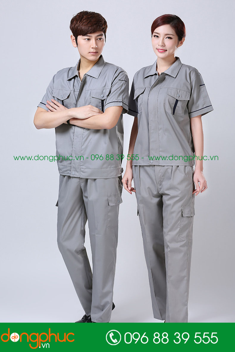 Mẫu áo đồng phục kỹ sư – công nhân màu ghi cộc tay