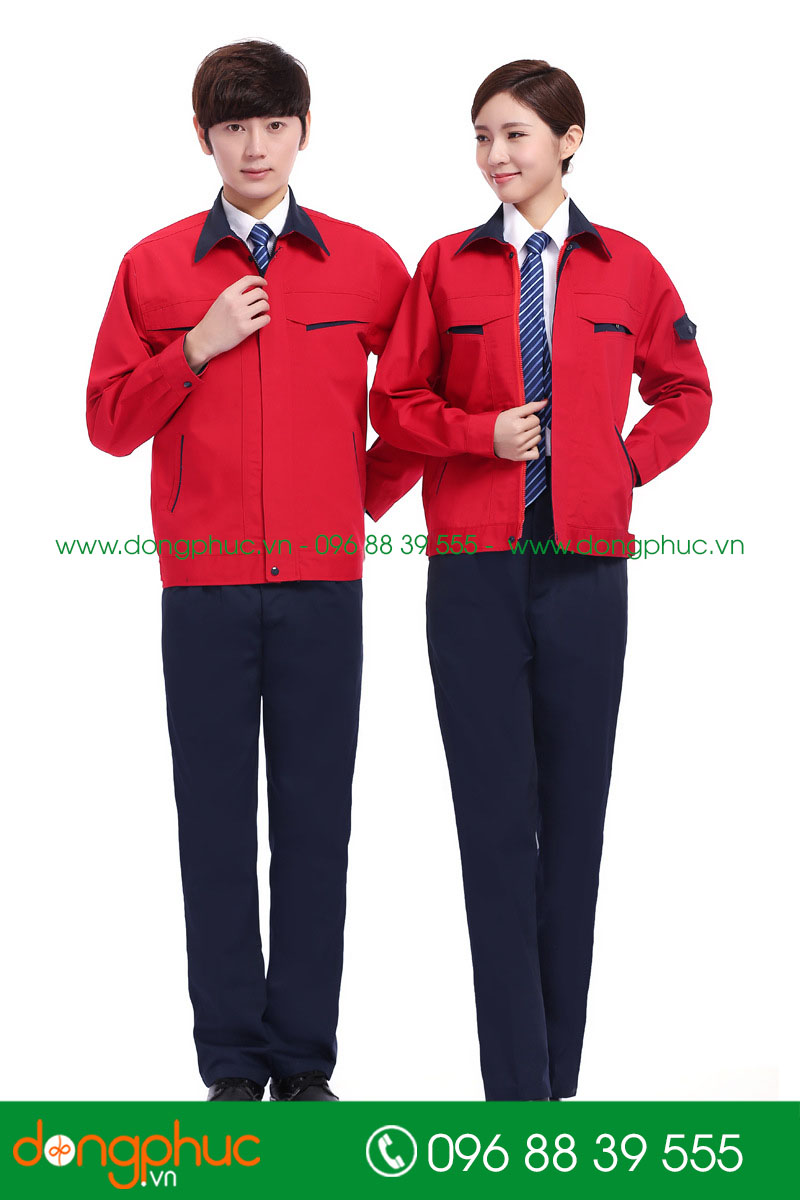 Mẫu áo đồng phục kỹ sư – công nhân màu đỏ phối tím than - mẫu 2
