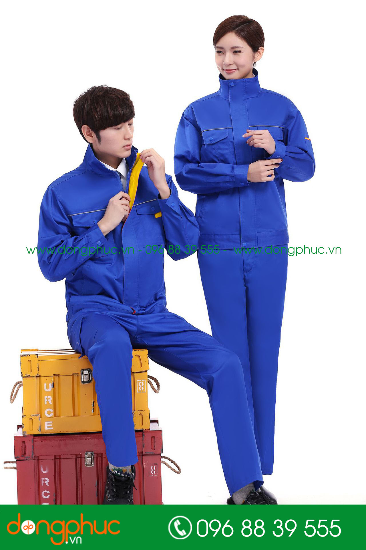 Mẫu áo đồng phục kỹ sư – công nhân màu xanh bích phối vàng