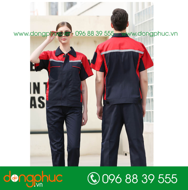 Mẫu áo đồng phục kỹ sư – công nhân màu tím than phối đỏ đô - mẫu 2