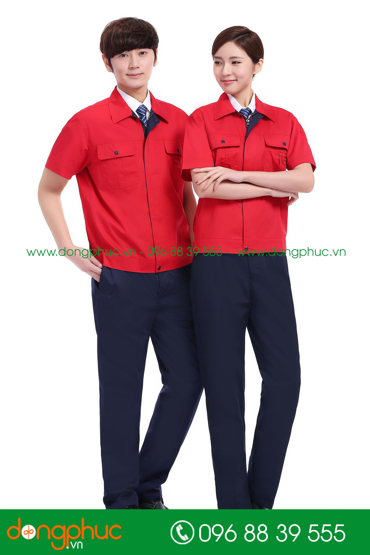 Mẫu áo đồng phục kỹ sư – công nhân màu đỏ phối tím than cộc tay - mẫu 2