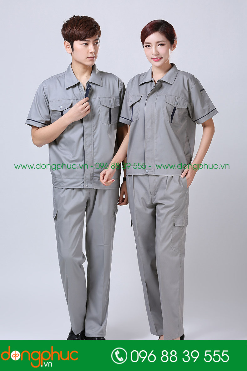 Mẫu áo đồng phục kỹ sư – công nhân màu ghi cộc tay - mẫu 2