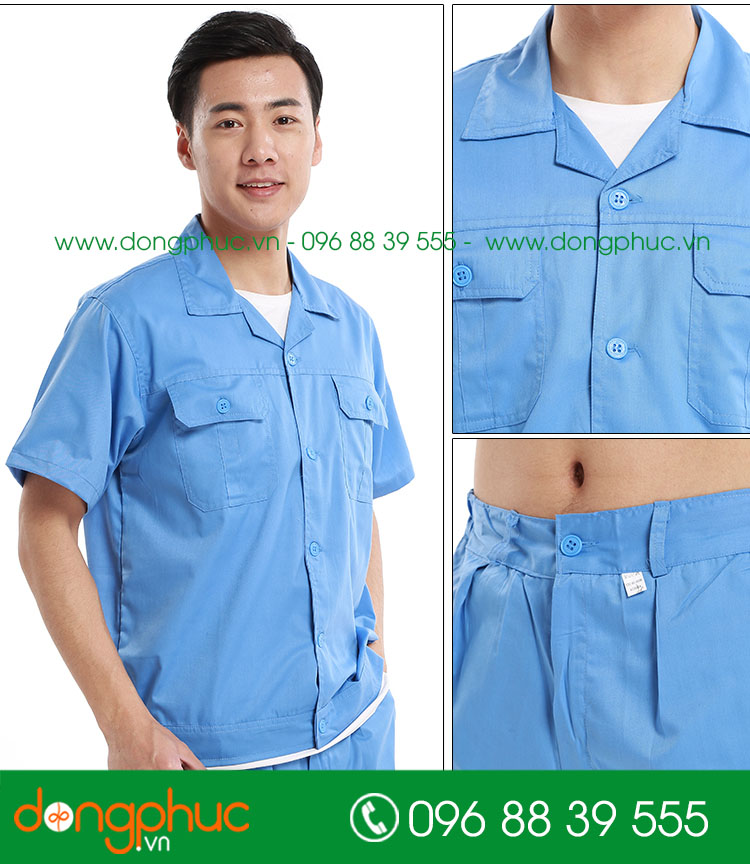 Mẫu áo đồng phục kỹ sư – công nhân màu xanh cộc tay - mẫu 3