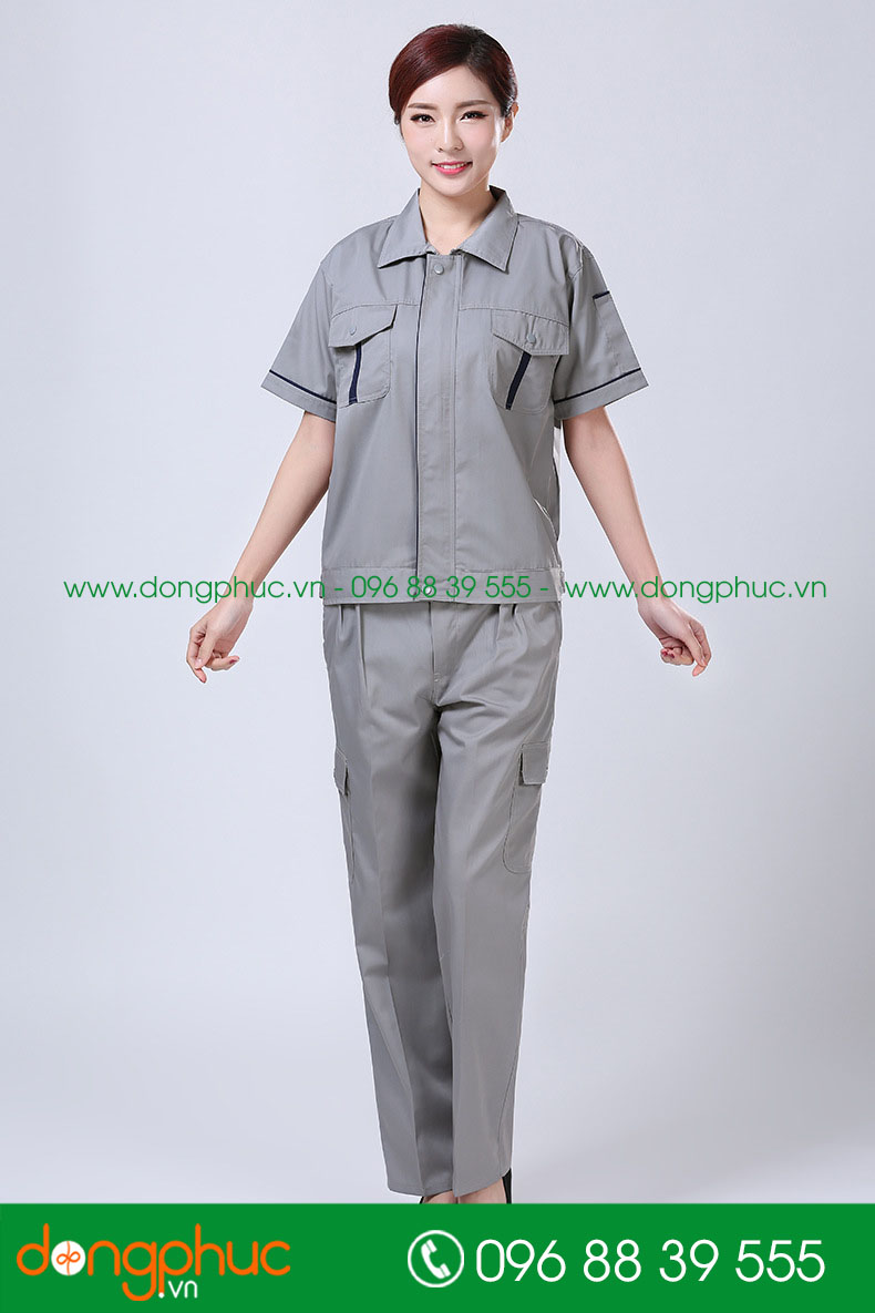 Mẫu áo đồng phục kỹ sư – công nhân màu ghi cộc tay - mẫu 3