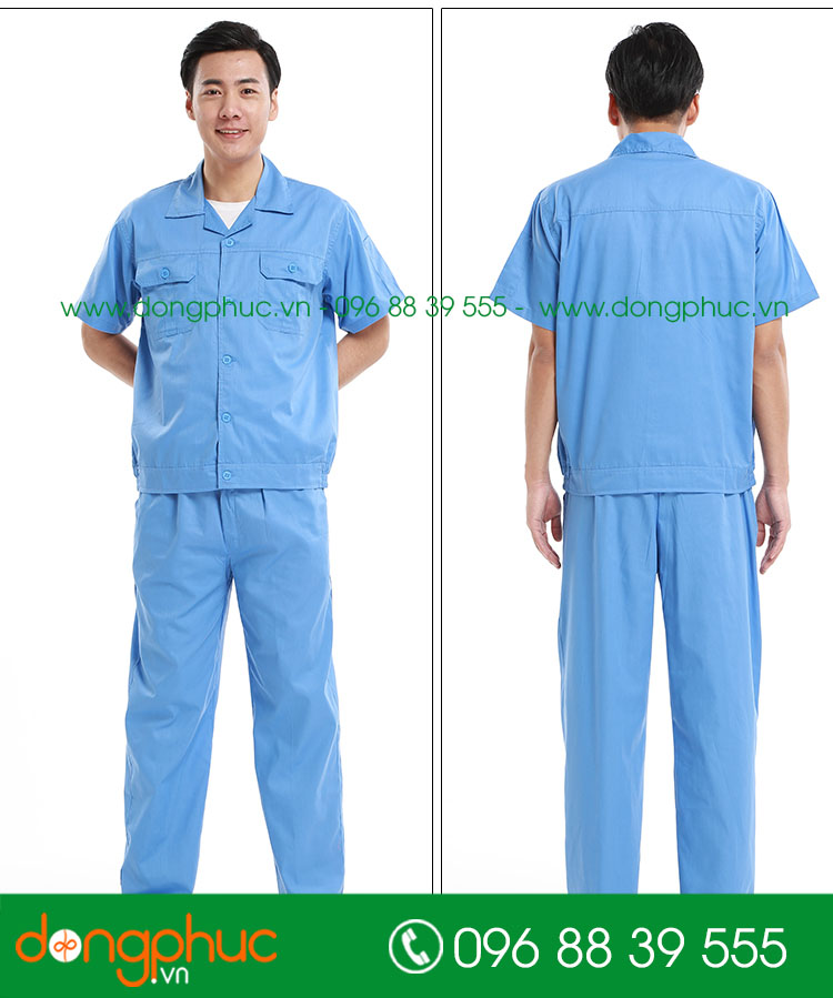 Mẫu áo đồng phục kỹ sư – công nhân màu xanh cộc tay - mẫu 5