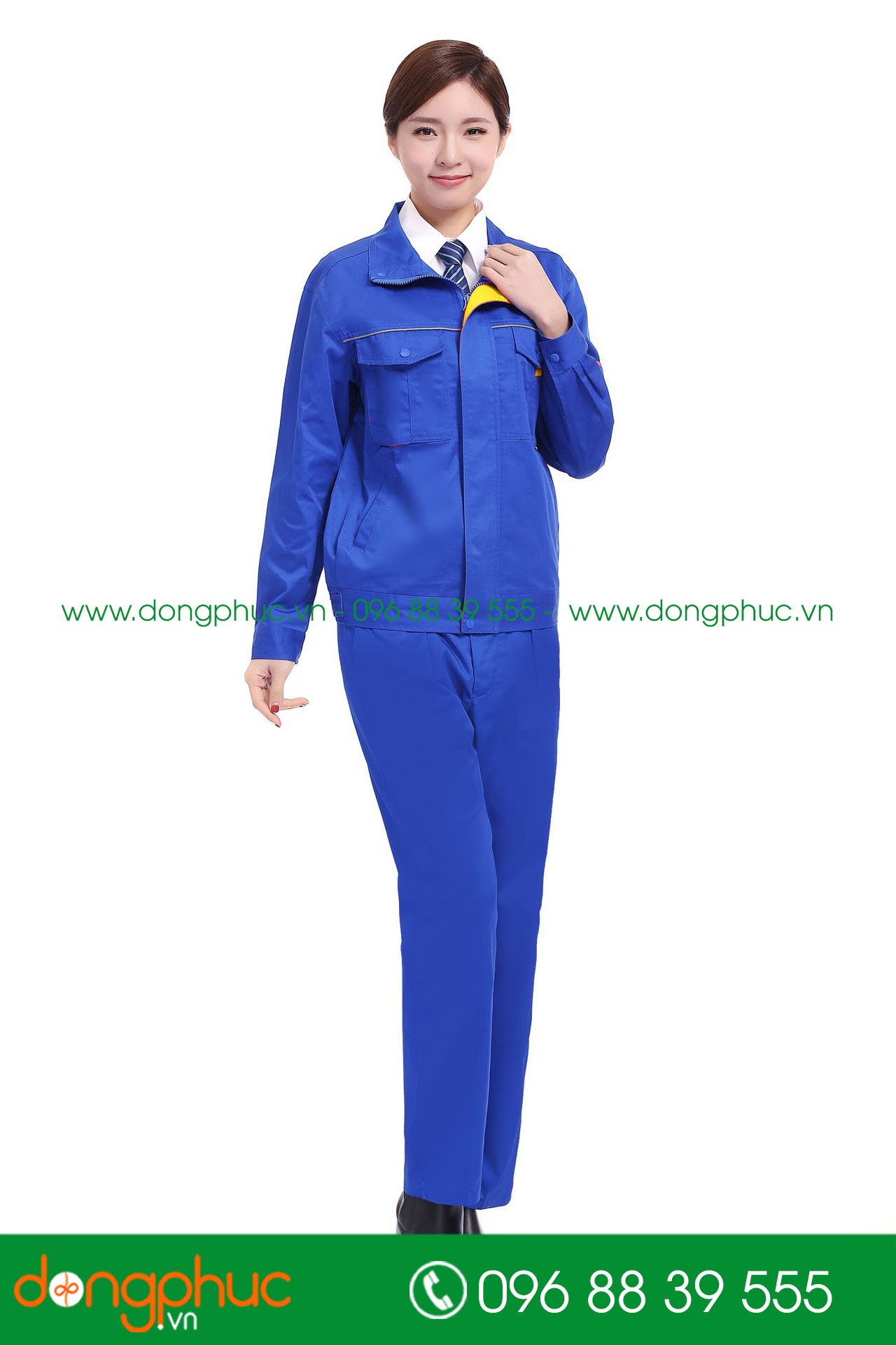 Mẫu áo đồng phục kỹ sư – công nhân màu xanh bích phối vàng - mẫu 5