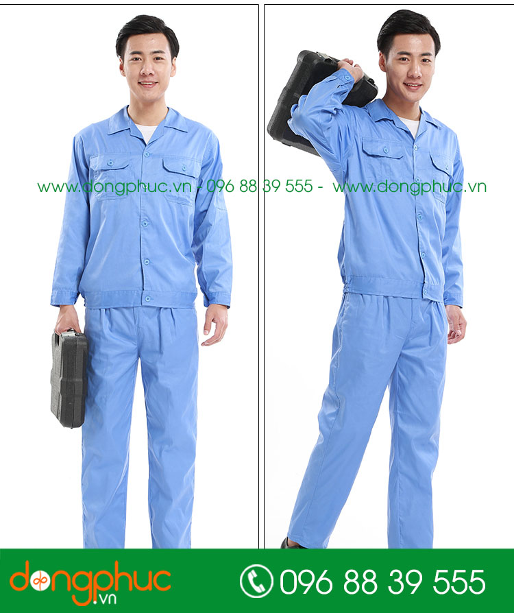 Mẫu áo đồng phục kỹ sư – công nhân màu xanh cộc tay - mẫu 6