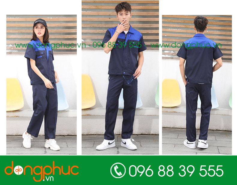 Mẫu áo đồng phục kỹ sư – công nhân màu ghi phối đỏ cộc tay - mẫu 5