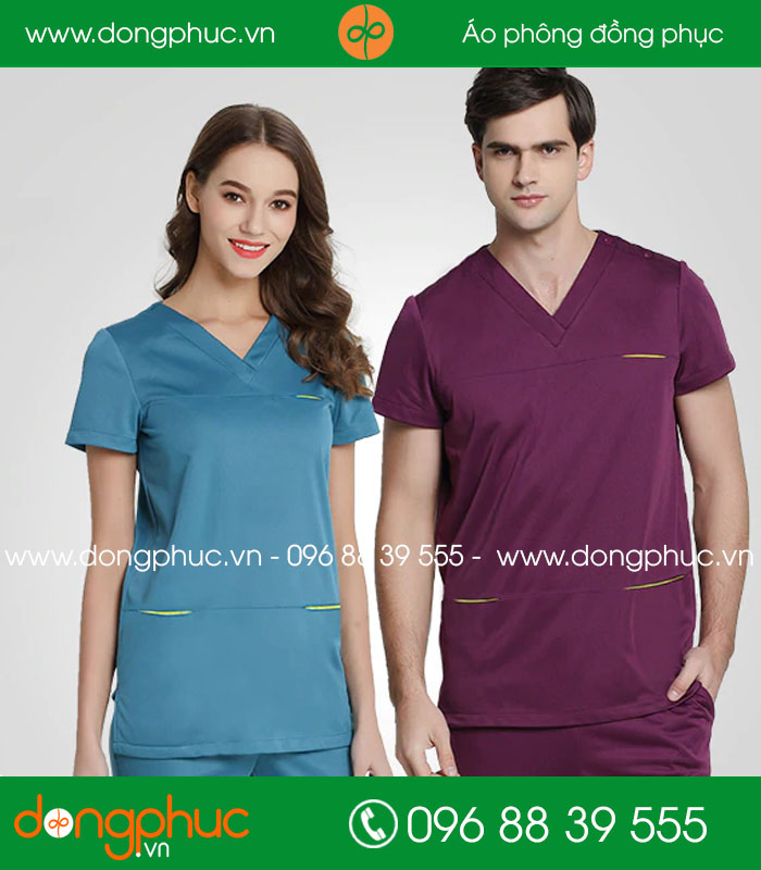 Quần áo đồng phục phòng mổ màu xanh và tím - mẫu 2