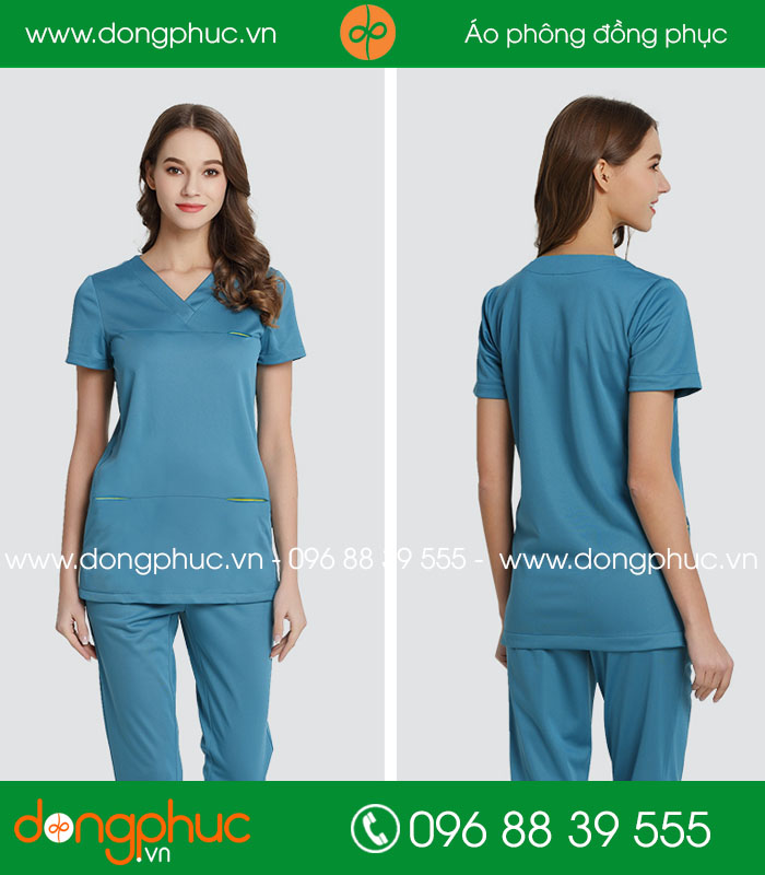 Quần áo đồng phục phòng mổ màu xanh - mẫu 2