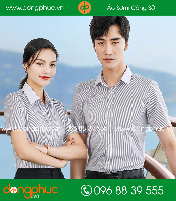 Đồng phục áo sơ mi kẻ cổ trắng cộc tay