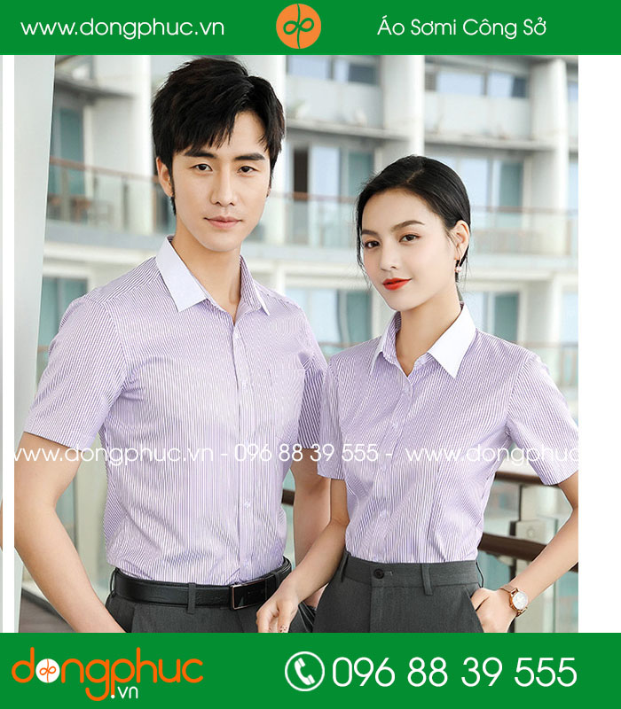 Đồng phục áo sơ mi kẻ màu hồng nhạt cộc tay - mẫu 2