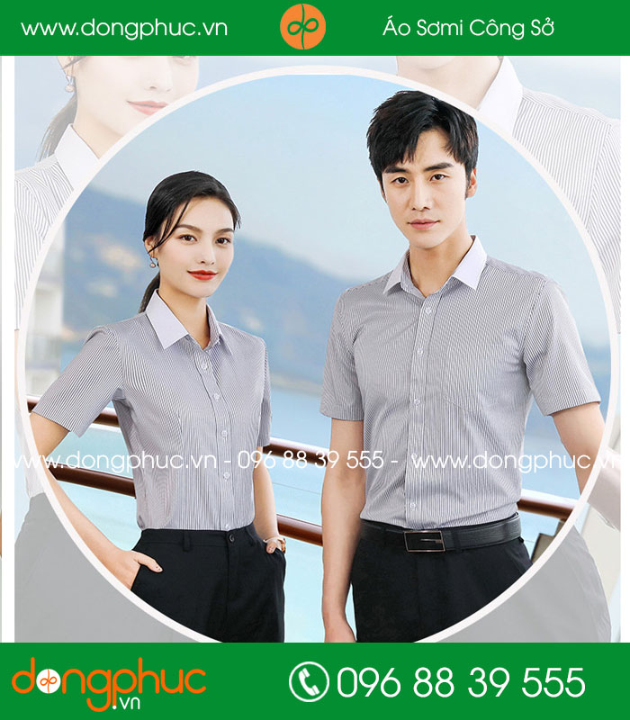 Đồng phục áo sơ mi kẻ cổ trắng cộc tay - mẫu 2