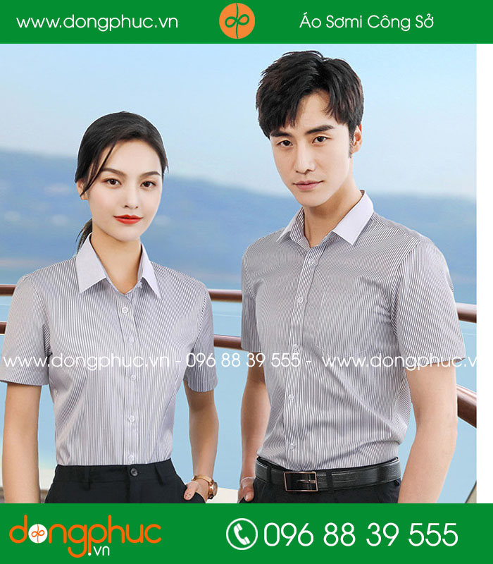 Đồng phục áo sơ mi kẻ cổ trắng cộc tay - mẫu 3