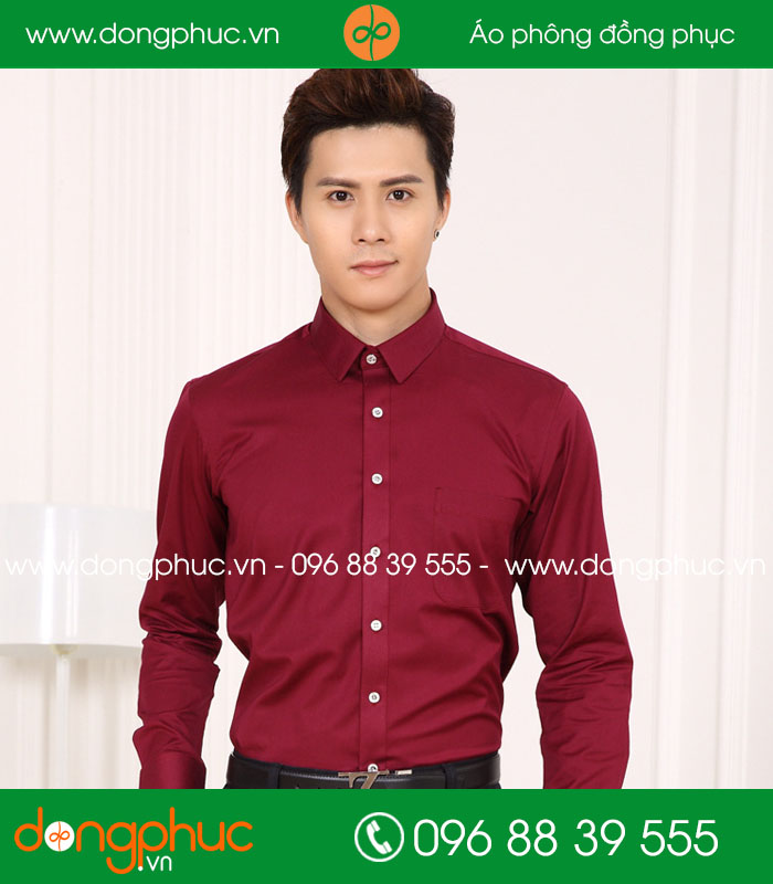 Đồng phục áo sơ mi màu đỏ đô - mẫu 2
