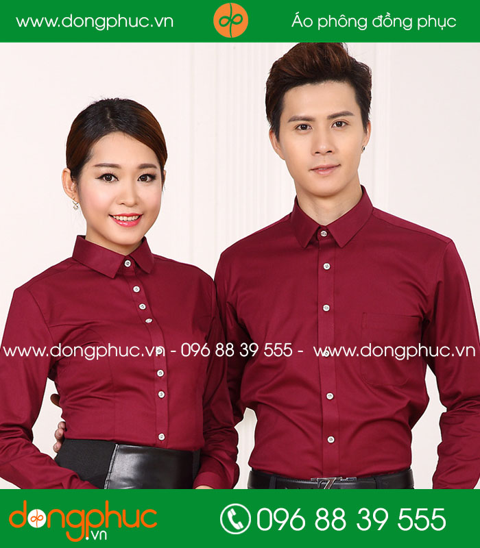 Đồng phục áo sơ mi màu đỏ đô - mẫu 3