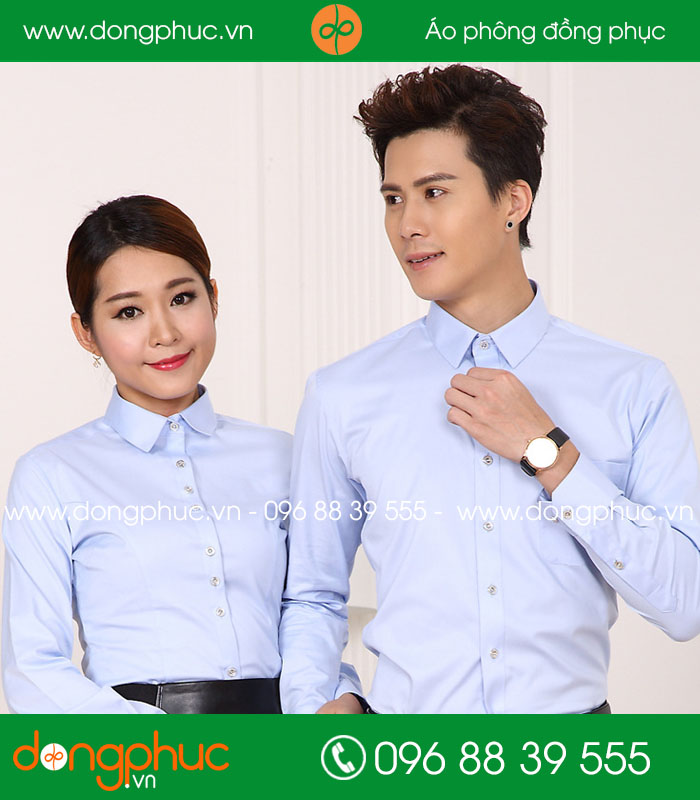 Đồng phục áo sơ mi màu xanh dương - mẫu 3