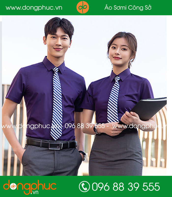 Đồng phục áo sơ mi màu tím than cộc tay - mẫu 2