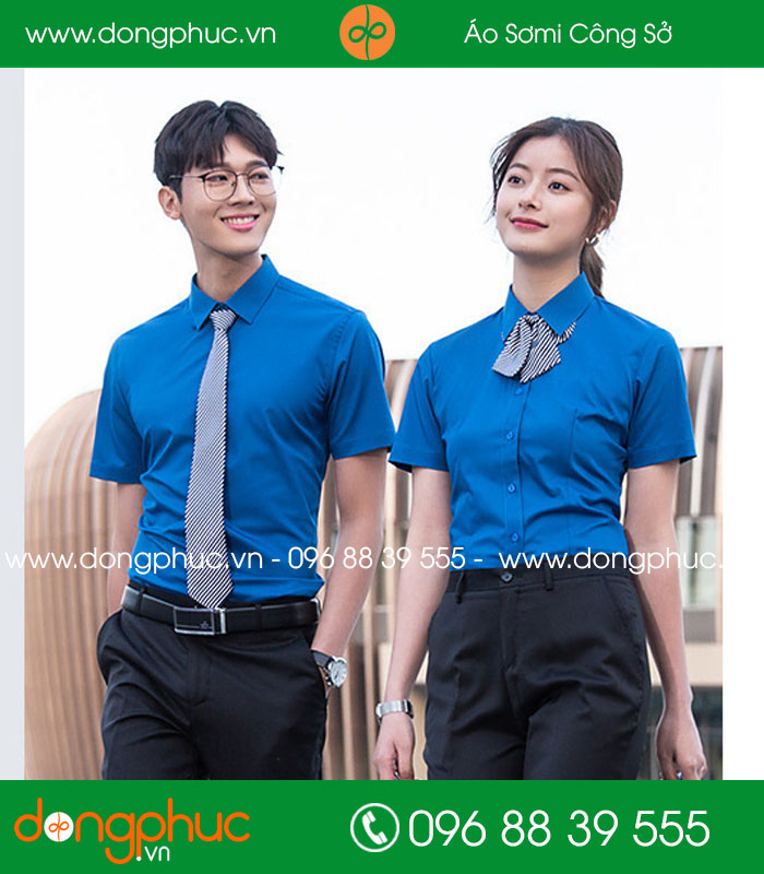 Đồng phục áo sơ mi màu xanh bích cộc tay - mẫu 2