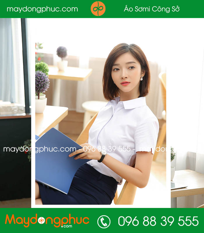 Đồng phục áo sơ mi màu trắng cộc tay váy tím than - mẫu 5