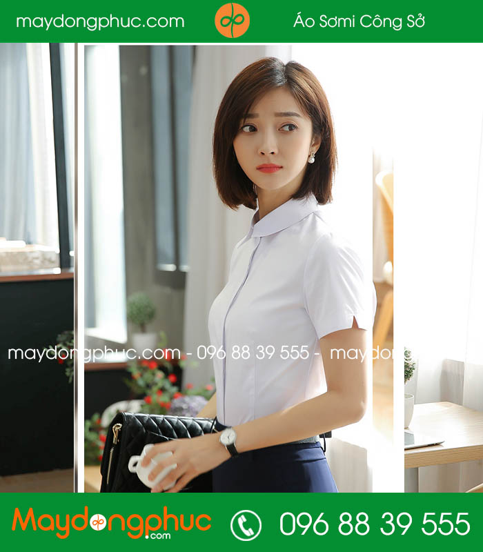 Đồng phục áo sơ mi màu trắng cộc tay váy tím than - mẫu 6