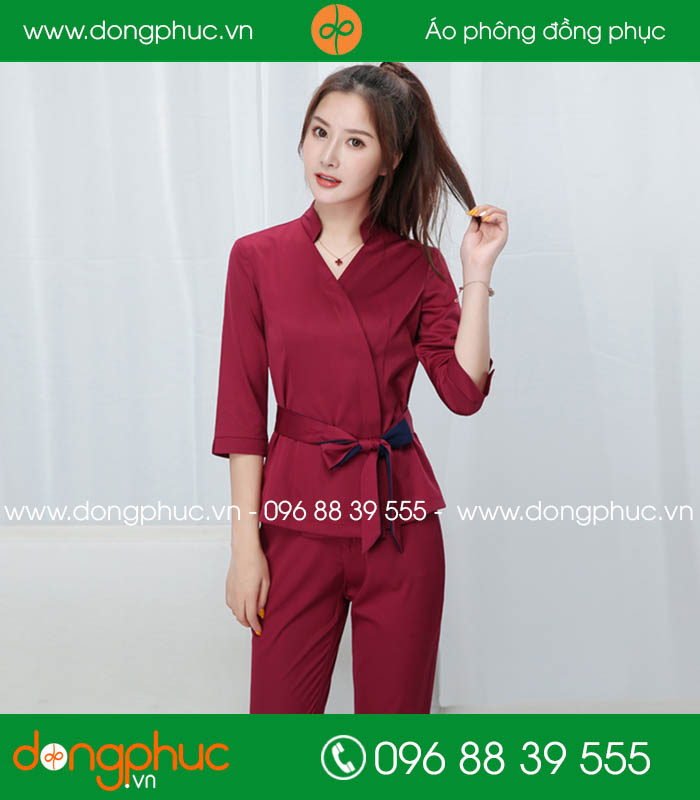 Quần áo đồng phục spa màu đỏ đô