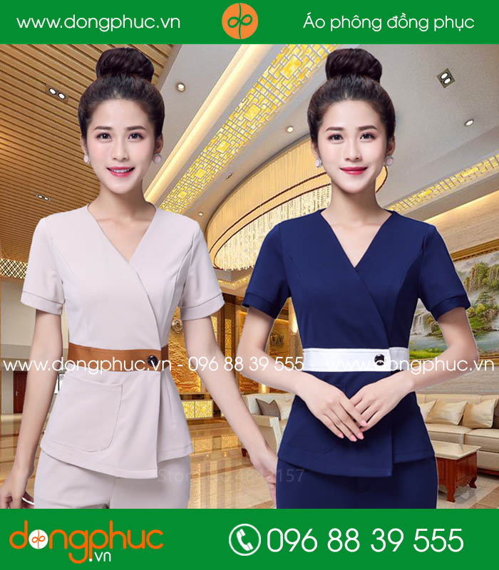 Quần áo đồng phục spa màu tím than và hồng nhạt - mẫu 2