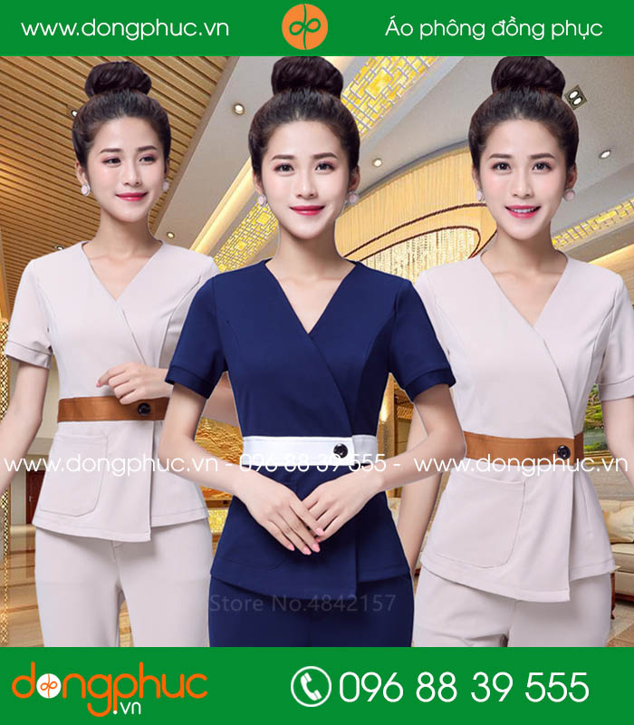 Quần áo đồng phục spa màu tím than và hồng nhạt - mẫu 3
